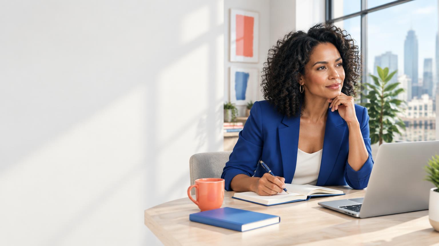 An expert planning content at her desk